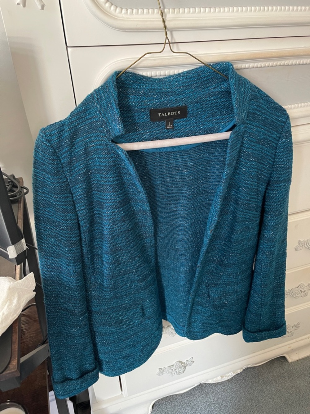Talbots Blue Teal Open-Front Knit Cardigan